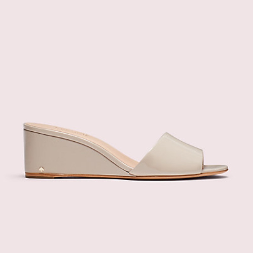KATE SPADE Willow Wedge Slip-on Sandal Beige Patent Leather Mule Pumps 7 - Picture 4 of 11